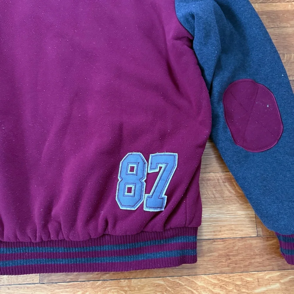 Rock Revolution Academic New York Burgundy Fleece-Lined Jacket HOODIE Sz L
